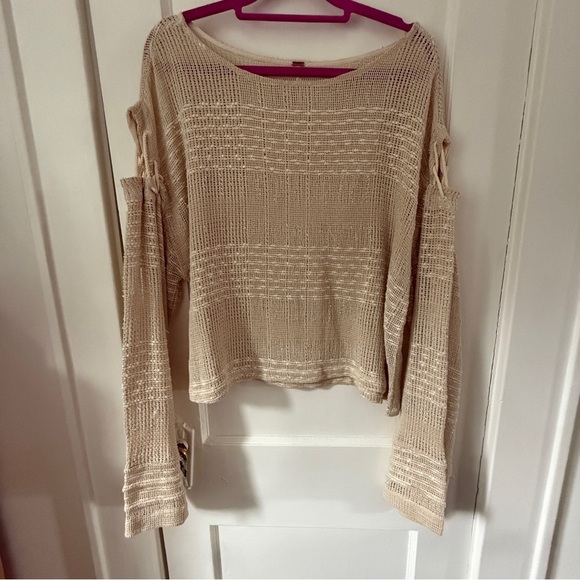 Free People Beige Knit Lace-up Sleeve Sweater – OVERSIZED XS - Picture 1 of 9